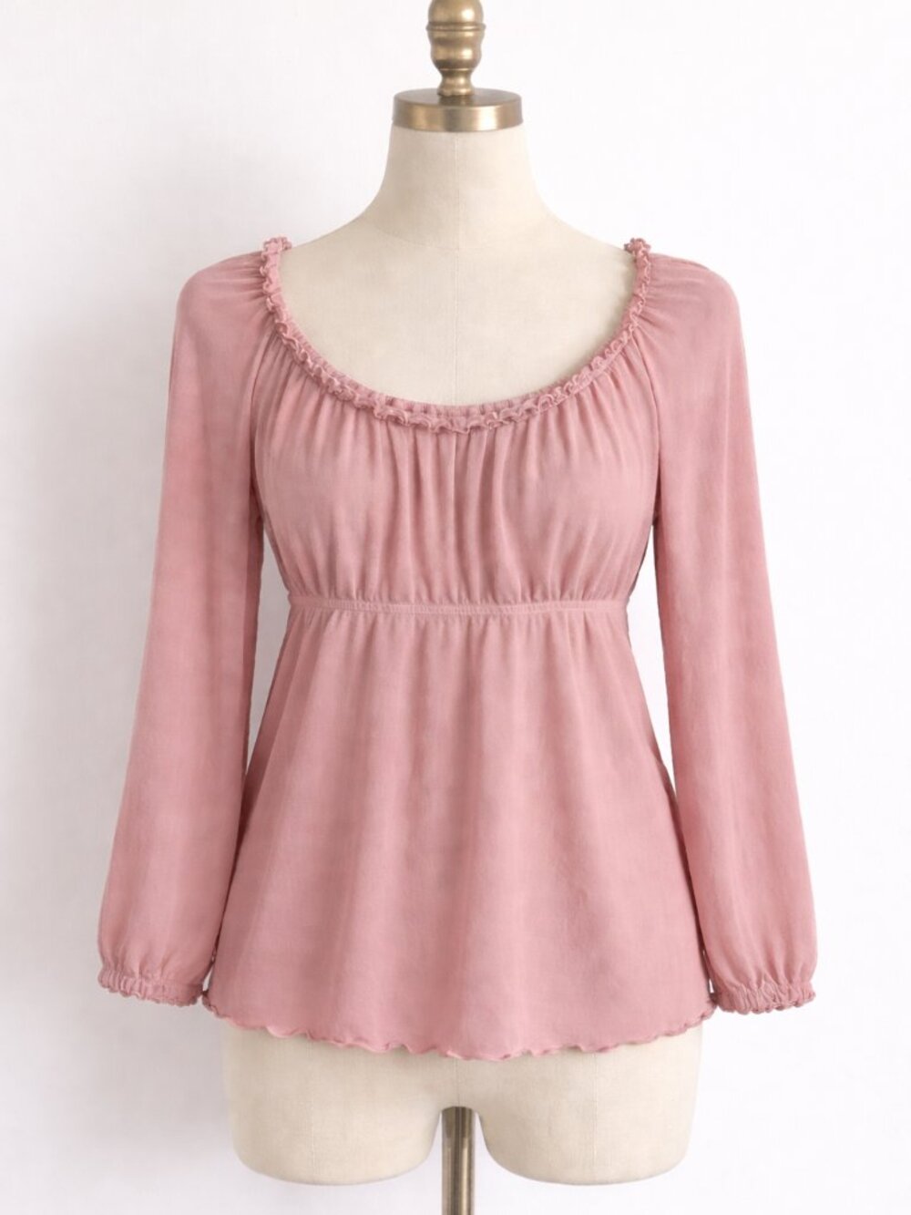 Vintage Y2K Top Guess Pink Sheer Peasant Babydoll Coquette Blouse Empire Waist